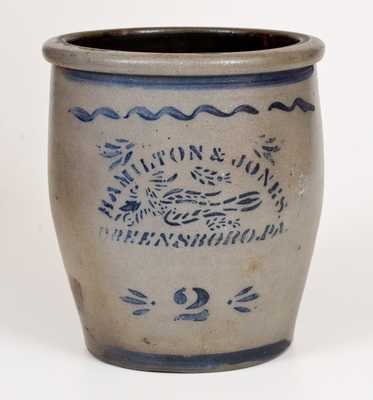 HAMILTON & JONES / GREENSBORO, PA Stoneware Cream Jar w/ Stenciled Bird