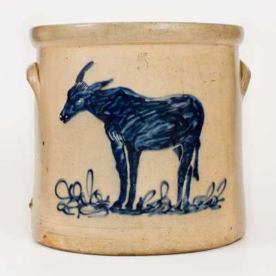 Exceptional Stoneware Crock w/ Bold Mule Decoration attrib. West Troy, NY