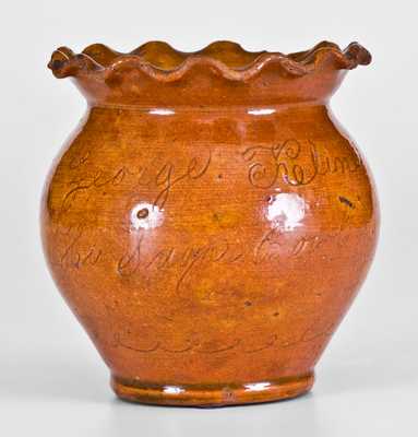 Important George Kline, Harrisonburg, Virginia, 1826 Redware Sugar Bowl