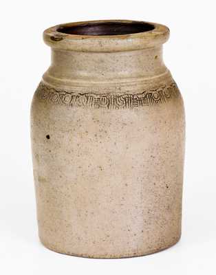 Rare Morgantown, WV Stoneware Canning Jar with Coggled Decoration