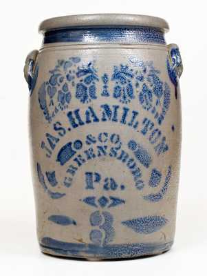 3 Gal. JAS. HAMILTON & CO. / GREENSBORO, PA Stoneware Jar with Stenciled Vine