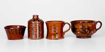 Lot of Four: Small-Sized Redware Vessels with Manganese Decoration