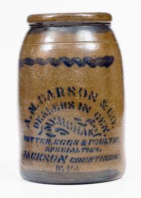 Very Unusual JACKSON COURTHOUSE, W.VA Stoneware Jar w/ Profuse Advertising