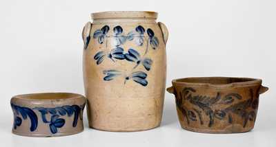 Lot of Three: Baltimore Stoneware Jar, Milkpan, and Spittoon