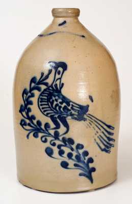 W. ROBERT / BINGHAMTON 4 Gal. Stoneware Jug w/ Elaborate Slip-Trailed Bird