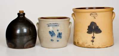 Lot of Three: BROWN BROTHERS / HUNTINGTON, L.I. Stoneware, Two Jars and Jug