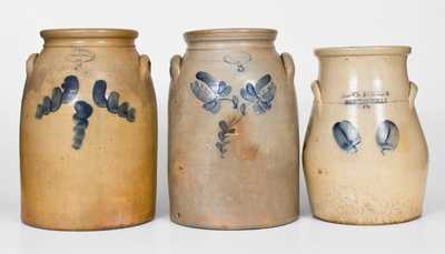 Lot of Three: BROWN BROTHERS / HUNTINGTON, L.I. Stoneware, Two Jars and Churn