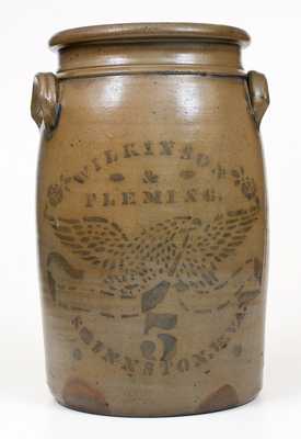 5 Gal. WILKINSON & FLEMING / SHINNSTON, W. VA. Stoneware Eagle Jar