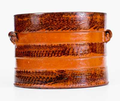 I. BELL Rope-Handled Redware Butter Crock, John Bell, Waynesboro, PA