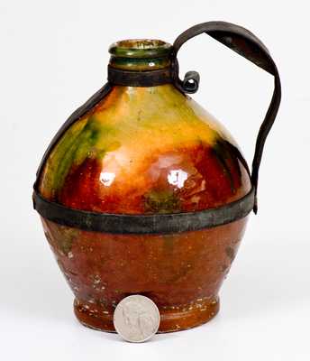 Bristol County, MA Copper-Glazed Redware Jug w/ Tin Make-Do Handle