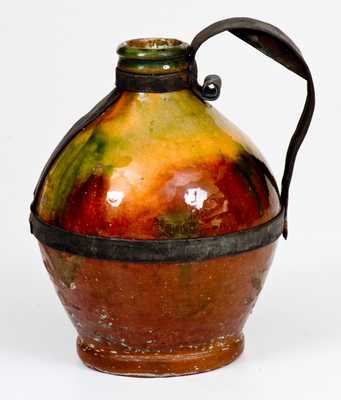Bristol County, MA Copper-Glazed Redware Jug w/ Tin Make-Do Handle