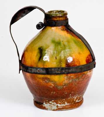 Bristol County, MA Copper-Glazed Redware Jug w/ Tin Make-Do Handle