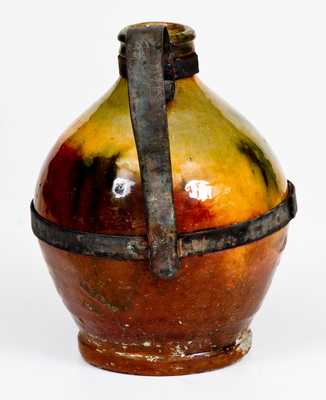 Bristol County, MA Copper-Glazed Redware Jug w/ Tin Make-Do Handle