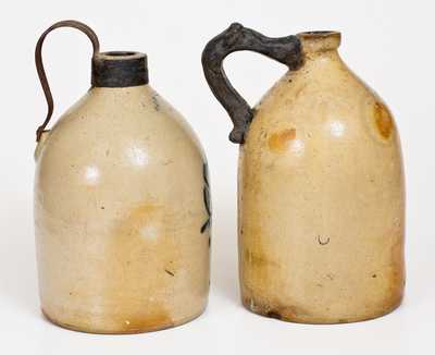 Two One-Gallon Stoneware Jugs w/ Make-Do Handles, New York State origin