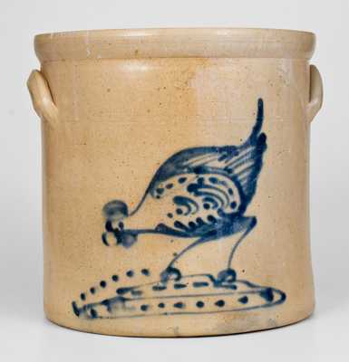 Att. Brady & Ryan / Ellenville, NY Stoneware Crock w/ Cobalt Chicken Pecking Corn