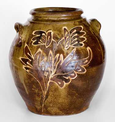 Attrib. Collin Rhodes, Edgefield District, SC, Four-Gallon Stoneware Jar w/ Two-Color Slip Floral Decoration