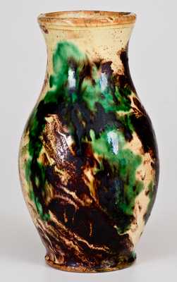 Very Fine Multi-Glazed Redware Vase, Strasburg, VA, circa 1890