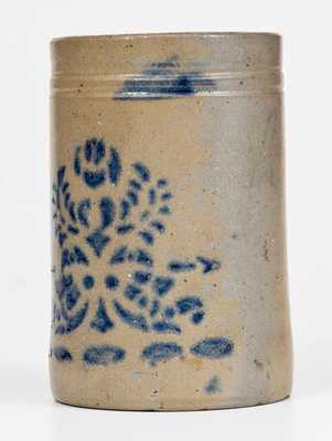 Cobalt-Decorated Western PA Stoneware Canning Jar w/ Stenciled Floral Motif, c1875