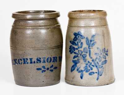 Two Cobalt-Decorated Stoneware Canning Jars, Western PA origin, circa 1875