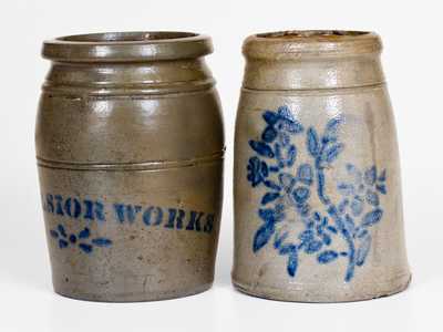 Two Cobalt-Decorated Stoneware Canning Jars, Western PA origin, circa 1875