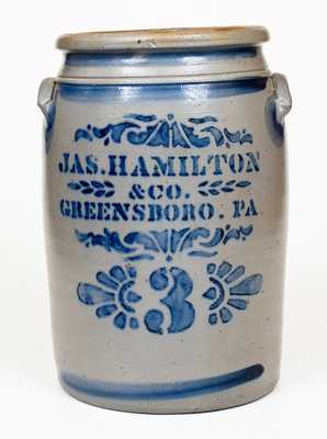 Fine Three-Gallon JAS. HAMILTON / & CO. / GREENSBORO. PA Stoneware Jar