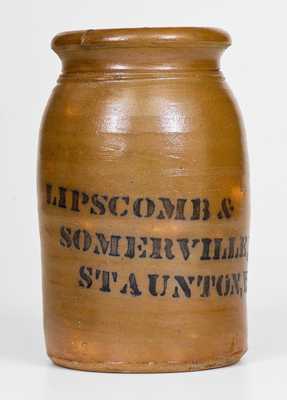 Staunton, VA Stoneware Advertising Canning Jar, att. A.P. Donaghho, Parkersburg, WV