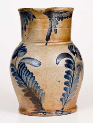 One-Gallon Remmey, Philadelphia, Stoneware Pitcher with Cobalt Floral Decoration