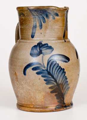 One-Gallon Remmey, Philadelphia, Stoneware Pitcher with Cobalt Floral Decoration