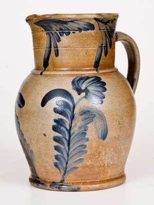 One-Gallon Remmey, Philadelphia, Stoneware Pitcher with Cobalt Floral Decoration