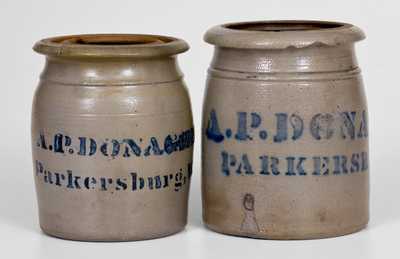 Two Small-Sized A.P. DONAGHHO / PARKERSBURG, W.V. Stoneware Canning Jars