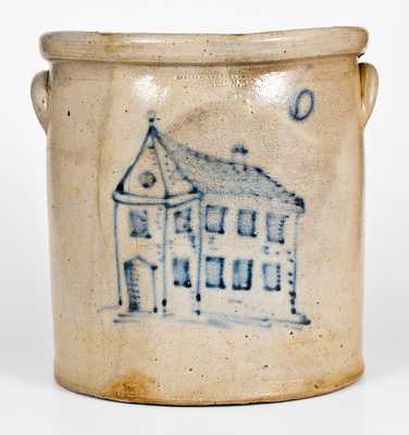 Rare C.W. BRAUN / BUFFALO, N.Y. Stoneware Crock w/ Elaborate House Design