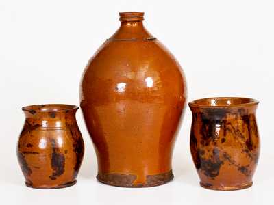 Three Pieces of Glazed Antique American Redware