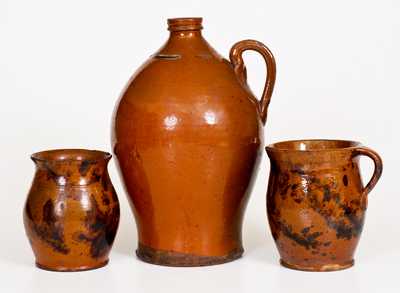 Three Pieces of Glazed Antique American Redware