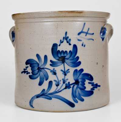 Four-Gallon New York State Stoneware Crock with Cobalt Floral Decoration