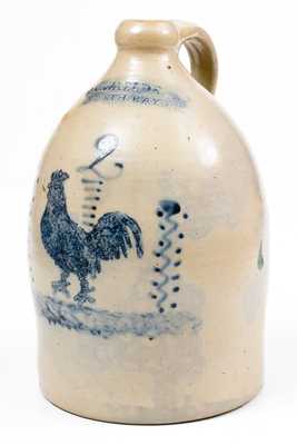 Rare J. C. WAELDE / NORTH BAY Stoneware Jug w/ Elaborate Rooster Decoration