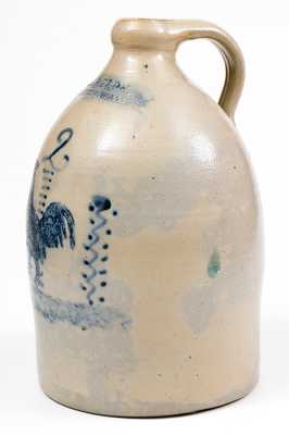 Rare J. C. WAELDE / NORTH BAY Stoneware Jug w/ Elaborate Rooster Decoration