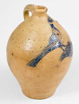 Very Fine Manhattan Stoneware Jug w/ Elaborate Incised Bird Decoration