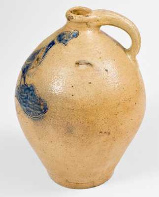 Very Fine Manhattan Stoneware Jug w/ Elaborate Incised Bird Decoration