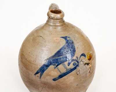 Very Fine 3 Gal. Manhattan Stoneware Jug w/ Incised Bird Decoration, circa 1800