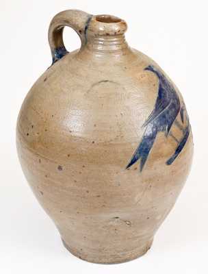 Very Fine 3 Gal. Manhattan Stoneware Jug w/ Incised Bird Decoration, circa 1800