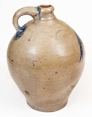 Very Fine 3 Gal. Manhattan Stoneware Jug w/ Incised Bird Decoration, circa 1800