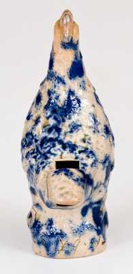 Unusual Stoneware Bird Whistle with Cobalt Decoration, probably Midwestern