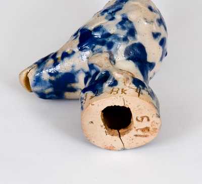 Unusual Stoneware Bird Whistle with Cobalt Decoration, probably Midwestern