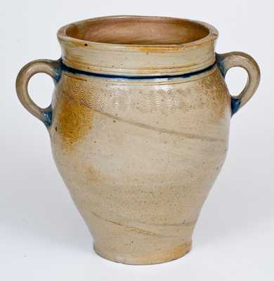 Rare One-Gallon Vertical-Handled Manhattan Stoneware Jar, 18th century