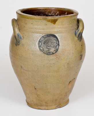 Rare Stoneware Sun Face Jar, attributed to Xerxes Price, Sayreville, NJ, c1810's
