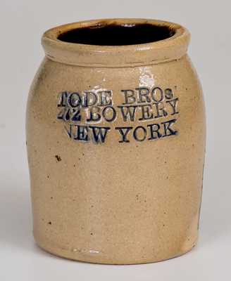 Rare Tode Bros, Bowery, NY Stoneware Caviar Jar w/ Original Paper Label