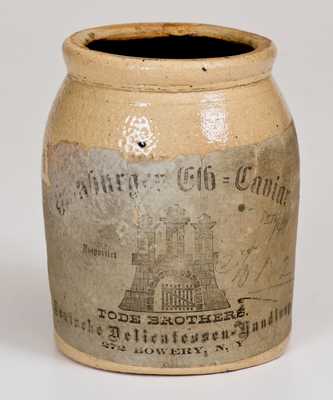 Rare Tode Bros, Bowery, NY Stoneware Caviar Jar w/ Original Paper Label