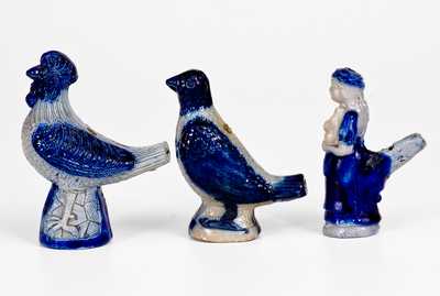 Three Cobalt-Decorated Stoneware Figural Whistles, German origin, late 19th century