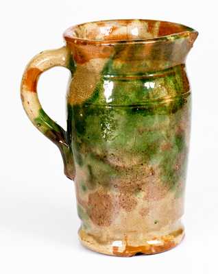 Shenandoah Valley Multi-Glazed Redware Cream Pitcher, Strasburg, VA, c1890