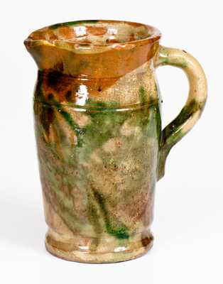 Shenandoah Valley Multi-Glazed Redware Cream Pitcher, Strasburg, VA, c1890